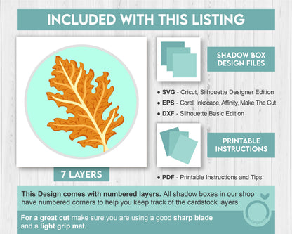3D SVG Oak Leaf Herbarium Shadow Box, 3D Fall SVG, Oak Fall Leaf 3d svg, Herbarium 3d Svg, Oak 3d SVG, Herbarium Leaf svg, Cricut Silhouette