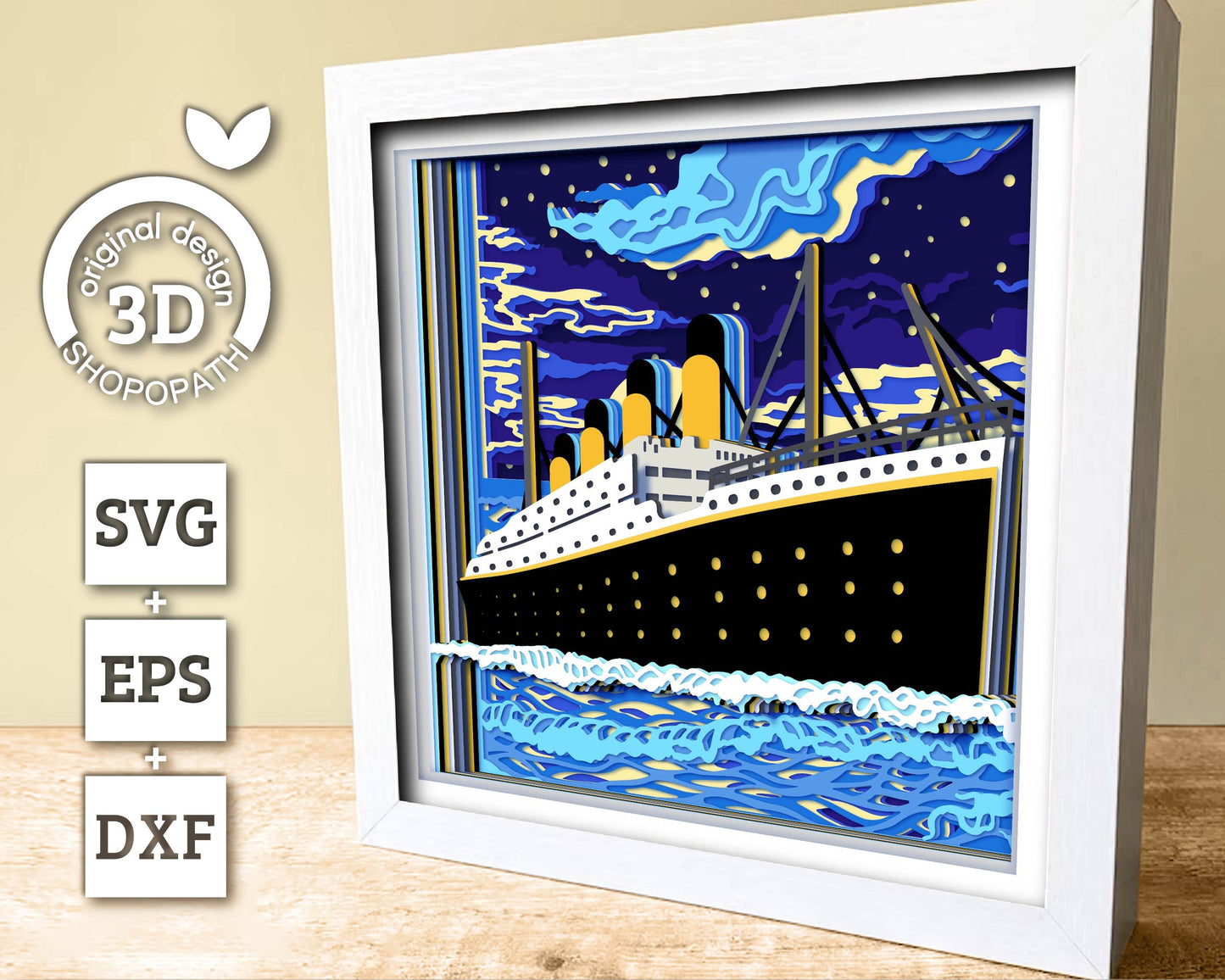 3D SVG Night Ocean Liner Shadow Box, Ship 3D Svg, Night Sky 3d Svg, Sea 3D svg, Summer 3d Svg, Ocean Liner 3d svg, Cricut Silhouette