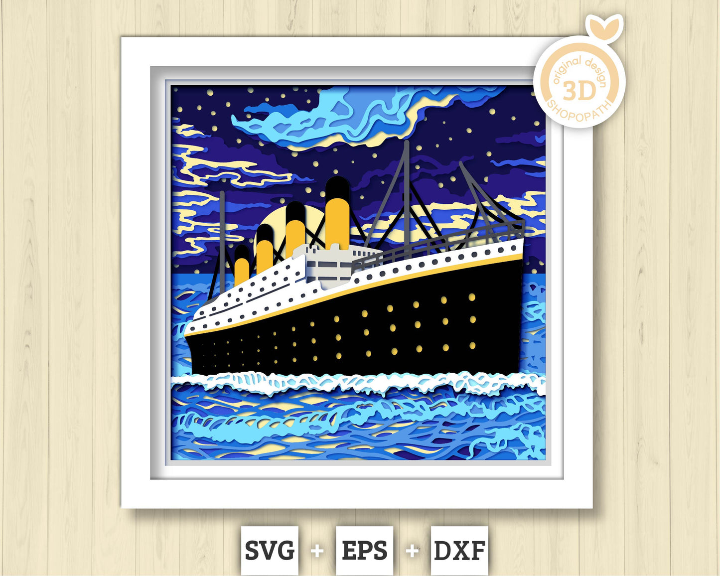 3D SVG Night Ocean Liner Shadow Box, Ship 3D Svg, Night Sky 3d Svg, Sea 3D svg, Summer 3d Svg, Ocean Liner 3d svg, Cricut Silhouette