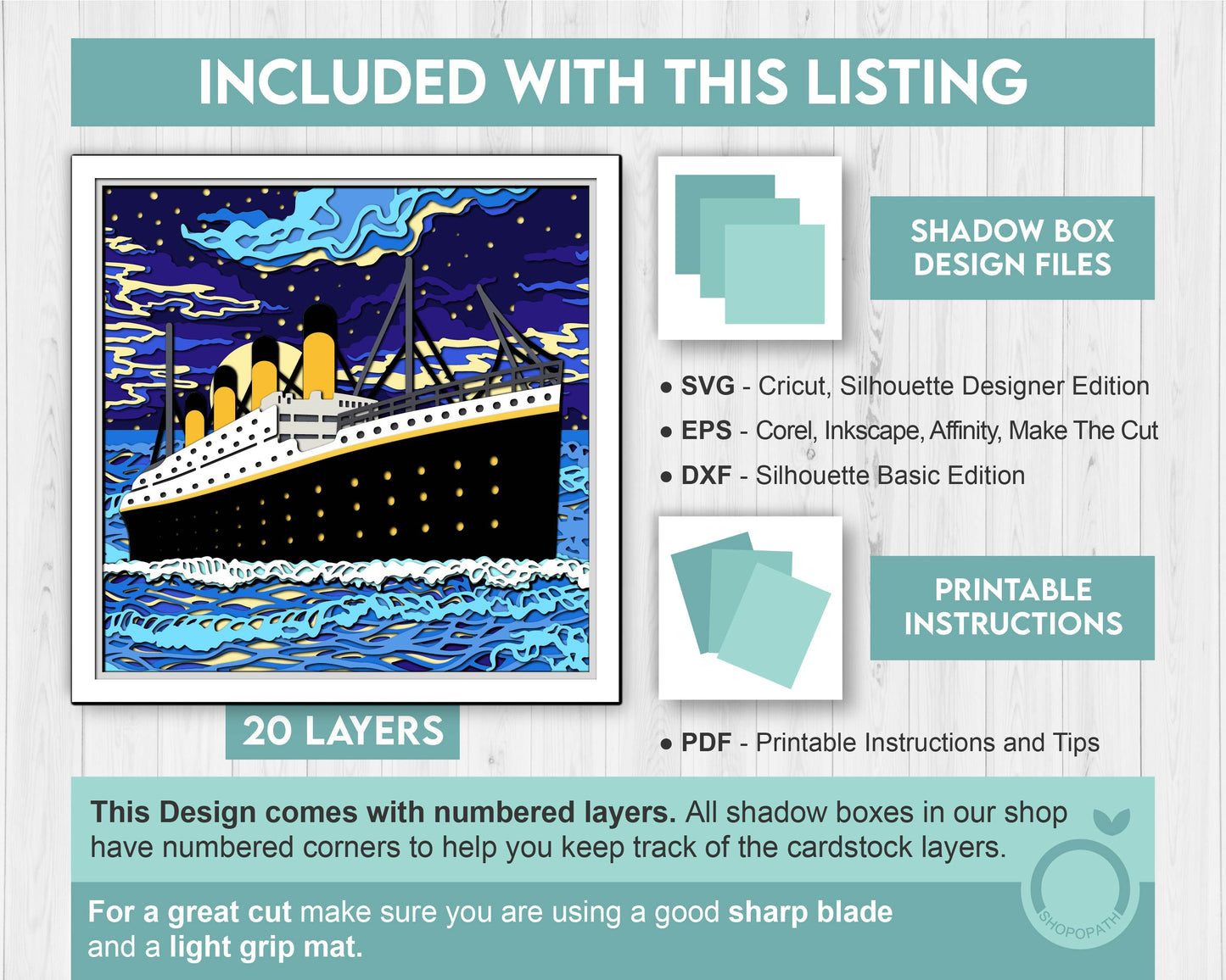 3D SVG Night Ocean Liner Shadow Box, Ship 3D Svg, Night Sky 3d Svg, Sea 3D svg, Summer 3d Svg, Ocean Liner 3d svg, Cricut Silhouette