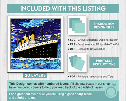 3D SVG Night Ocean Liner Shadow Box, Ship 3D Svg, Night Sky 3d Svg, Sea 3D svg, Summer 3d Svg, Ocean Liner 3d svg, Cricut Silhouette