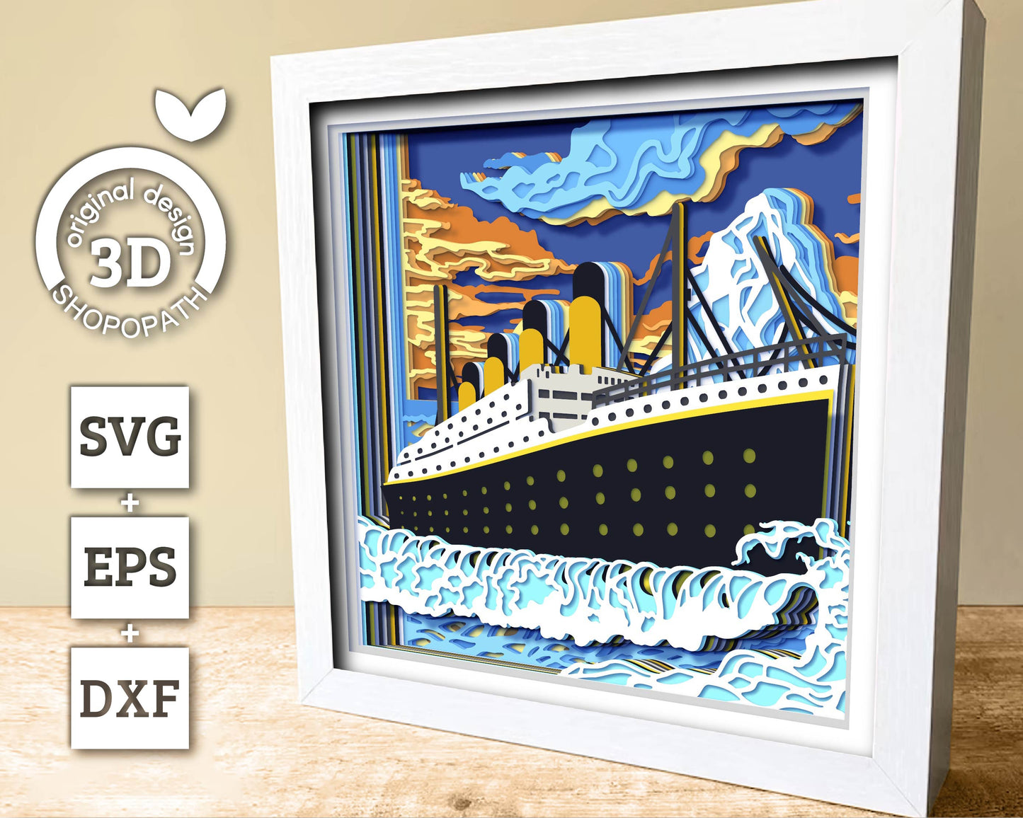 3D SVG Ocean Liner Shadow Box, Sea 3D svg, Ship 3D Svg, Sunset 3d Svg, Ocean Liner 3d svg, Summer 3d Svg, 3D SVG Boat, Cricut Silhouette