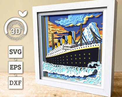3D SVG Ocean Liner Shadow Box, Sea 3D svg, Ship 3D Svg, Sunset 3d Svg, Ocean Liner 3d svg, Summer 3d Svg, 3D SVG Boat, Cricut Silhouette