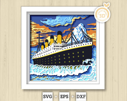 3D SVG Ocean Liner Shadow Box, Sea 3D svg, Ship 3D Svg, Sunset 3d Svg, Ocean Liner 3d svg, Summer 3d Svg, 3D SVG Boat, Cricut Silhouette