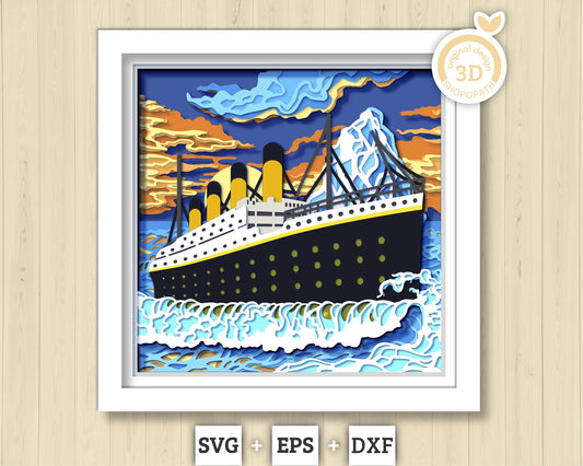 3D SVG Ocean Liner Shadow Box, Sea 3D svg, Ship 3D Svg, Sunset 3d Svg, Ocean Liner 3d svg, Summer 3d Svg, 3D SVG Boat, Cricut Silhouette