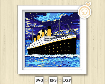 3D SVG Ocean Liner Shadow Box, Sea 3D svg, Ship 3D Svg, Sunset 3d Svg, Ocean Liner 3d svg, Summer 3d Svg, 3D SVG Boat, Cricut Silhouette