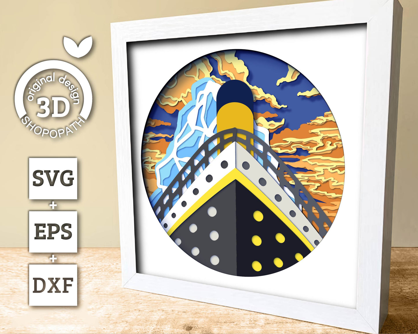 3D SVG Ocean Liner Shadow Box, Ship 3D Svg, Sunset 3d Svg, Sea 3D svg, Summer 3d Svg, Ocean Liner 3d svg, 3D SVG Boat, Cricut Silhouette