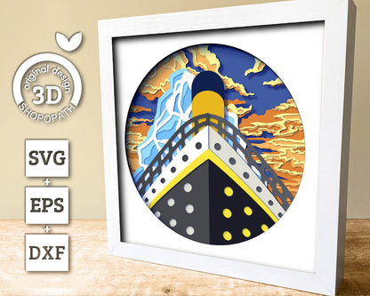 3D SVG Ocean Liner Shadow Box, Ship 3D Svg, Sunset 3d Svg, Sea 3D svg, Summer 3d Svg, Ocean Liner 3d svg, 3D SVG Boat, Cricut Silhouette