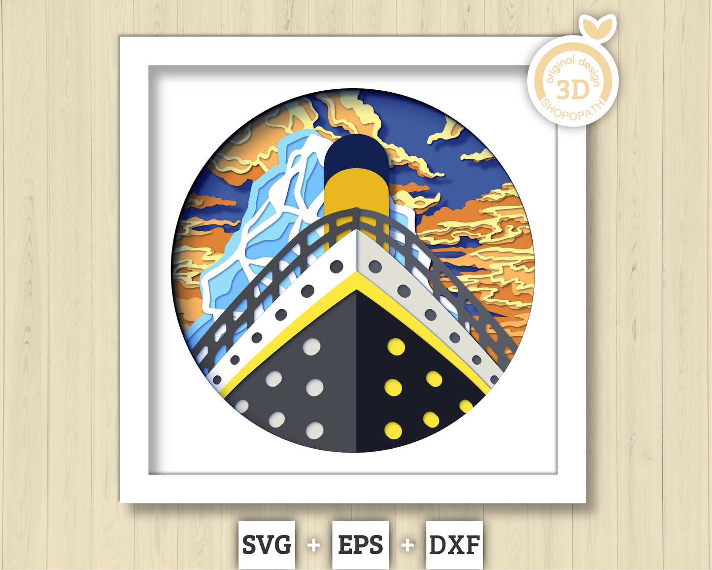 3D SVG Ocean Liner Shadow Box, Ship 3D Svg, Sunset 3d Svg, Sea 3D svg, Summer 3d Svg, Ocean Liner 3d svg, 3D SVG Boat, Cricut Silhouette