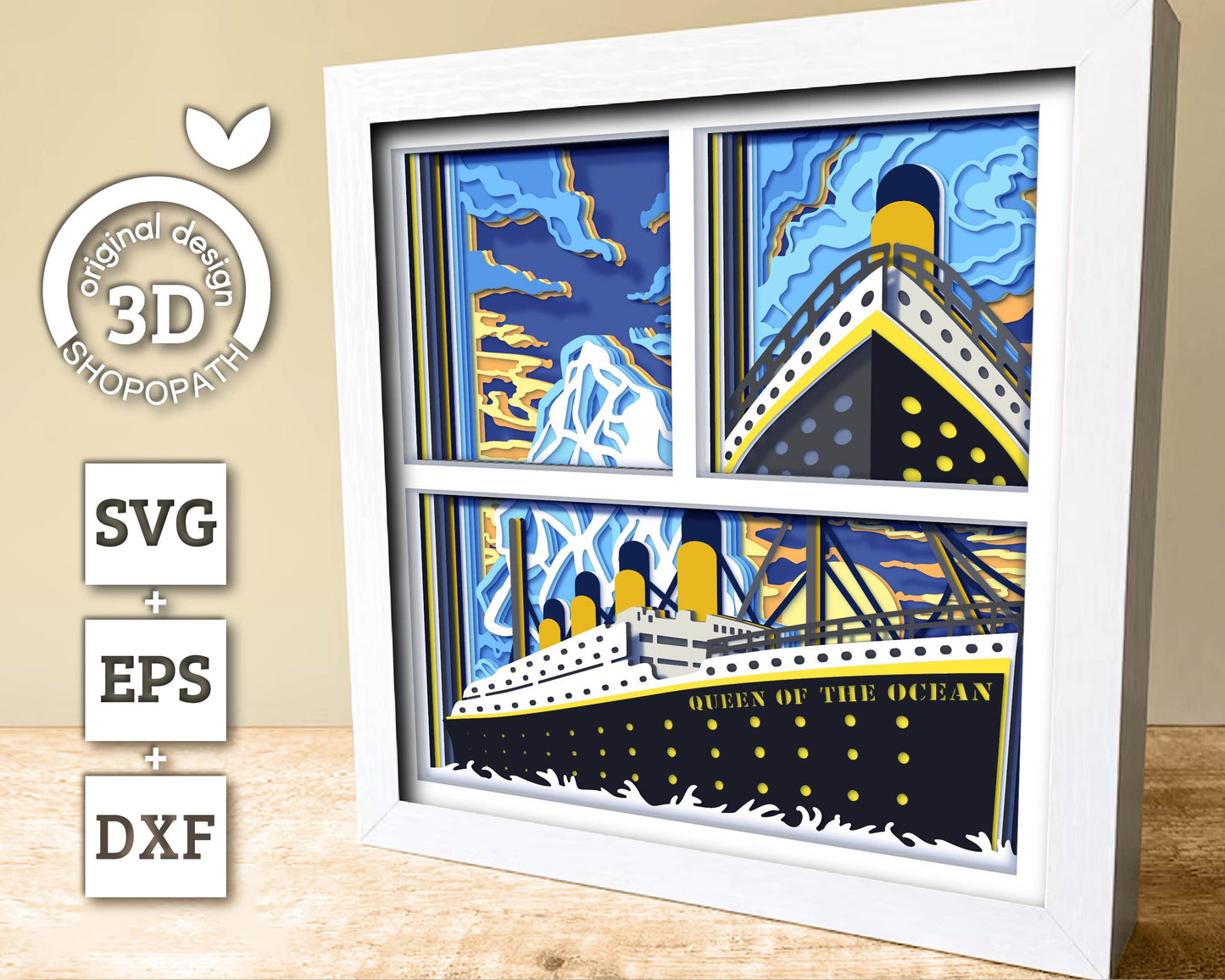 3D SVG Ocean Liner Shadow Box, Sea 3D svg, Summer 3d Svg, Ship 3D Svg, Sunset 3d Svg, Ocean Liner 3d svg, 3D SVG Boat, Cricut Silhouette