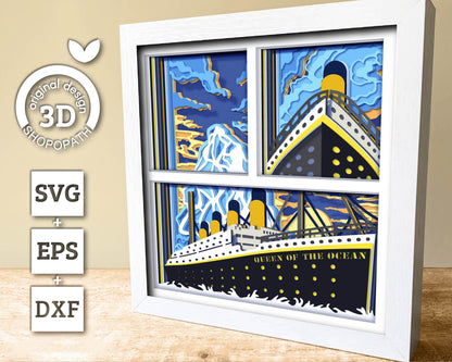 3D SVG Ocean Liner Shadow Box, Sea 3D svg, Summer 3d Svg, Ship 3D Svg, Sunset 3d Svg, Ocean Liner 3d svg, 3D SVG Boat, Cricut Silhouette