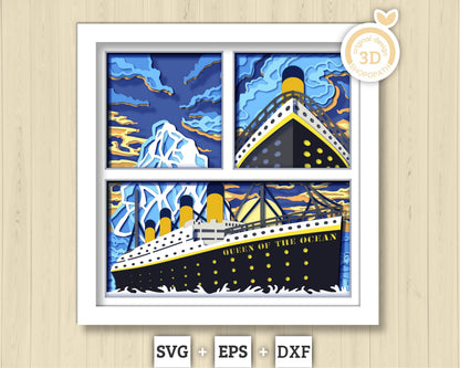 3D SVG Ocean Liner Shadow Box, Sea 3D svg, Summer 3d Svg, Ship 3D Svg, Sunset 3d Svg, Ocean Liner 3d svg, 3D SVG Boat, Cricut Silhouette
