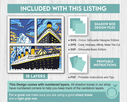3D SVG Ocean Liner Shadow Box, Sea 3D svg, Summer 3d Svg, Ship 3D Svg, Sunset 3d Svg, Ocean Liner 3d svg, 3D SVG Boat, Cricut Silhouette