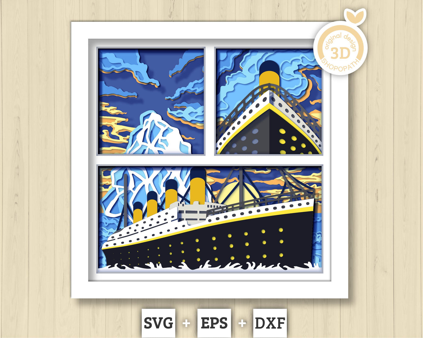 3D SVG Ocean Liner Shadow Box, Sea 3D svg, Summer 3d Svg, Ship 3D Svg, Sunset 3d Svg, Ocean Liner 3d svg, 3D SVG Boat, Cricut Silhouette