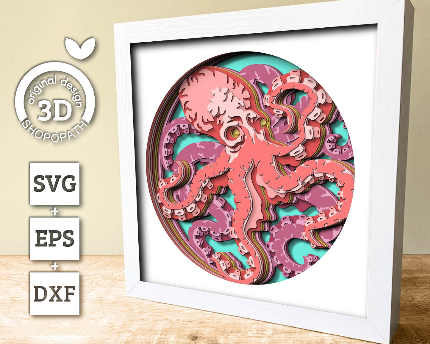 3D SVG Octopus Under The Sea Shadow Box, Octopus 3D Svg, Octopus Shadoe Box 3d Svg, Under The Sea 3D svg, Summer 3d Svg, Cricut Silhouette