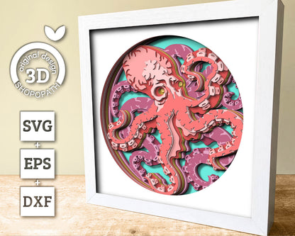 3D SVG Octopus Under The Sea Shadow Box, Octopus 3D Svg, Octopus Shadoe Box 3d Svg, Under The Sea 3D svg, Summer 3d Svg, Cricut Silhouette