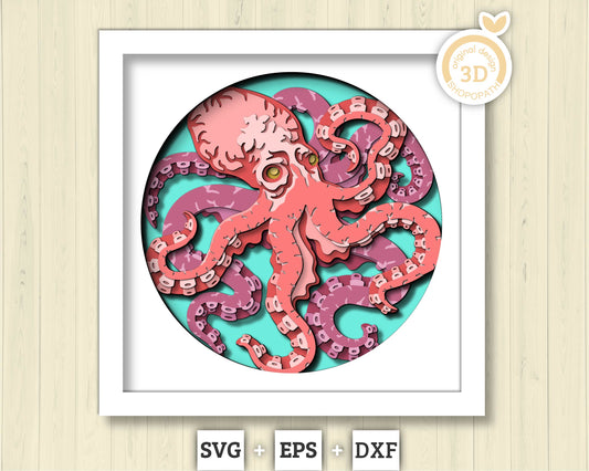 3D SVG Octopus Under The Sea Shadow Box, Octopus 3D Svg, Octopus Shadoe Box 3d Svg, Under The Sea 3D svg, Summer 3d Svg, Cricut Silhouette