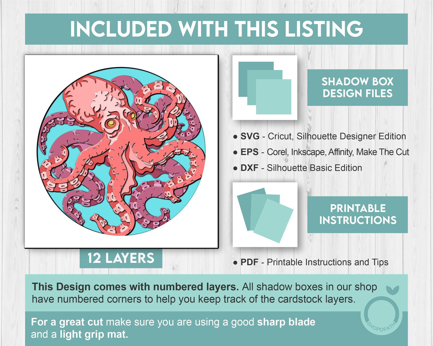 3D SVG Octopus Under The Sea Shadow Box, Octopus 3D Svg, Octopus Shadoe Box 3d Svg, Under The Sea 3D svg, Summer 3d Svg, Cricut Silhouette