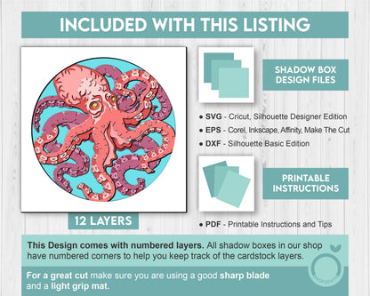 3D SVG Octopus Under The Sea Shadow Box, Octopus 3D Svg, Octopus Shadoe Box 3d Svg, Under The Sea 3D svg, Summer 3d Svg, Cricut Silhouette