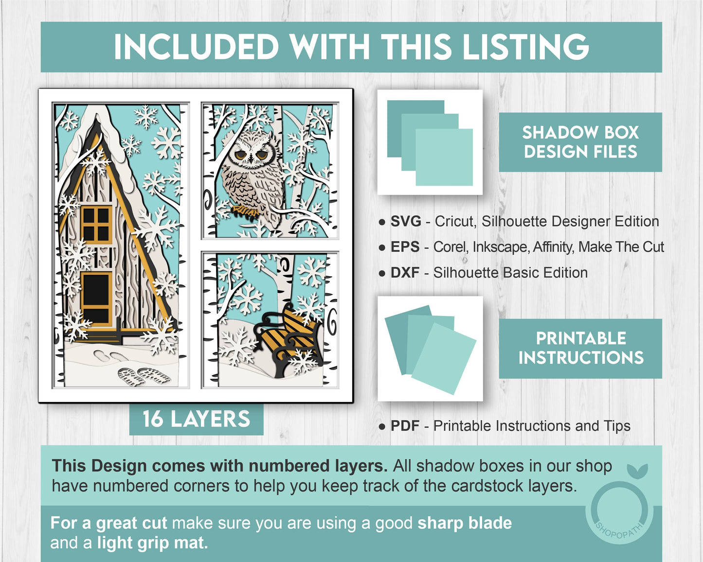 3D SVG Winter Shadow Box, Layered Owl Shadow Box Svg, Snowflakes 3D Svg Birch Forest 3d Svg Christmas Cabin Shadow Box svg Cricut Silhouette