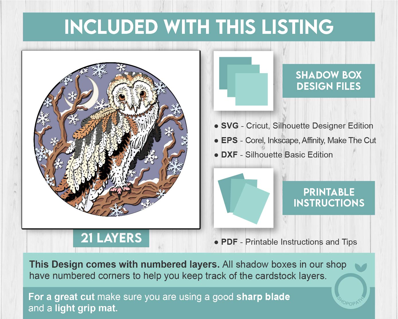 3D SVG Barn Owl On A Branch Shadow Box, 3D Winter SVG, 3D Owl Svg, 3d SVG Snowflakes, 3d svg Treetop, Snow 3d svg, Cricut Silhouette