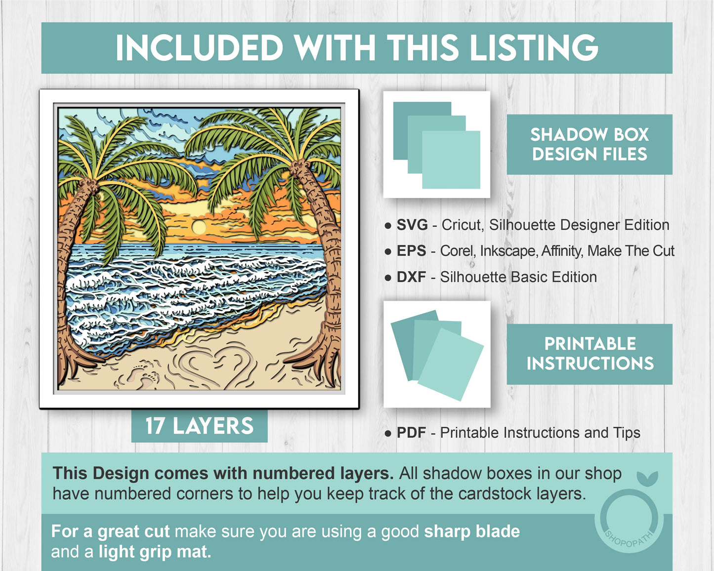 Beach with Palm Trees - 3D Shadow Box Layered SVG DXF EPS (Cutting Files)