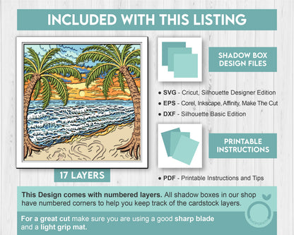 Beach with Palm Trees - 3D Shadow Box Layered SVG DXF EPS (Cutting Files)
