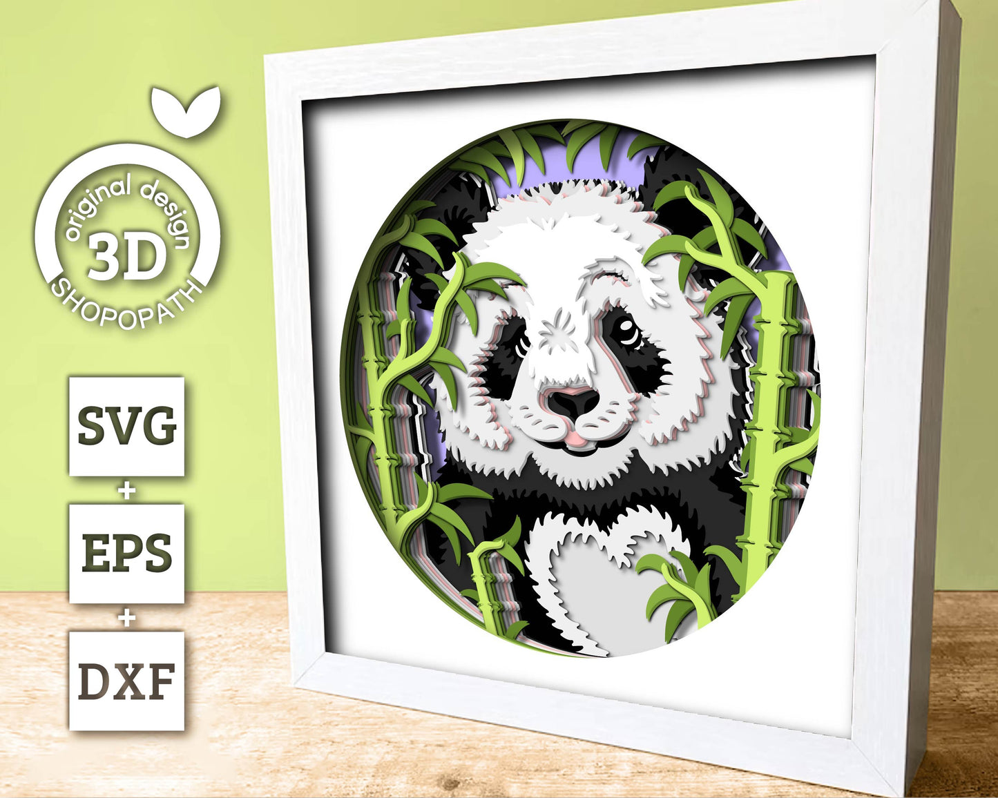 Panda with Bamboo - 3D Shadow Box Layered SVG DXF EPS (Cutting Files)
