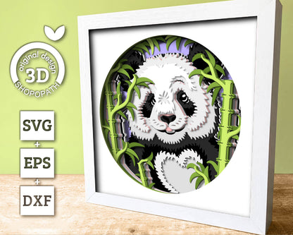 Panda with Bamboo - 3D Shadow Box Layered SVG DXF EPS (Cutting Files)