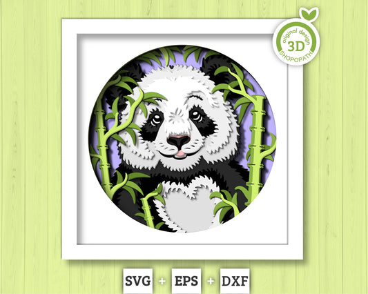 Panda with Bamboo - 3D Shadow Box Layered SVG DXF EPS (Cutting Files)