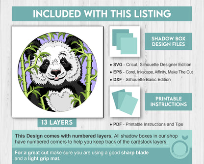 Panda with Bamboo - 3D Shadow Box Layered SVG DXF EPS (Cutting Files)