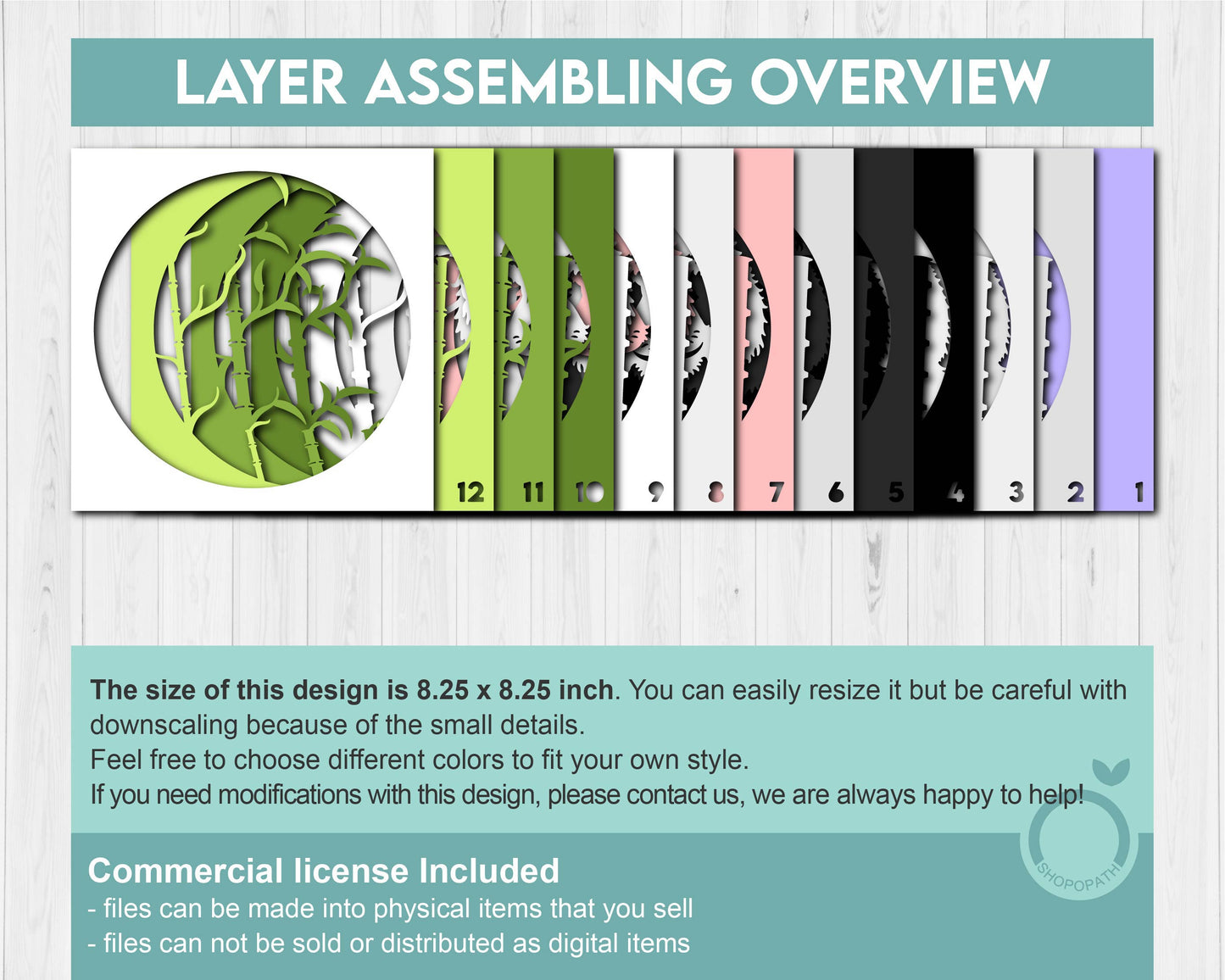 Panda with Bamboo - 3D Shadow Box Layered SVG DXF EPS (Cutting Files)