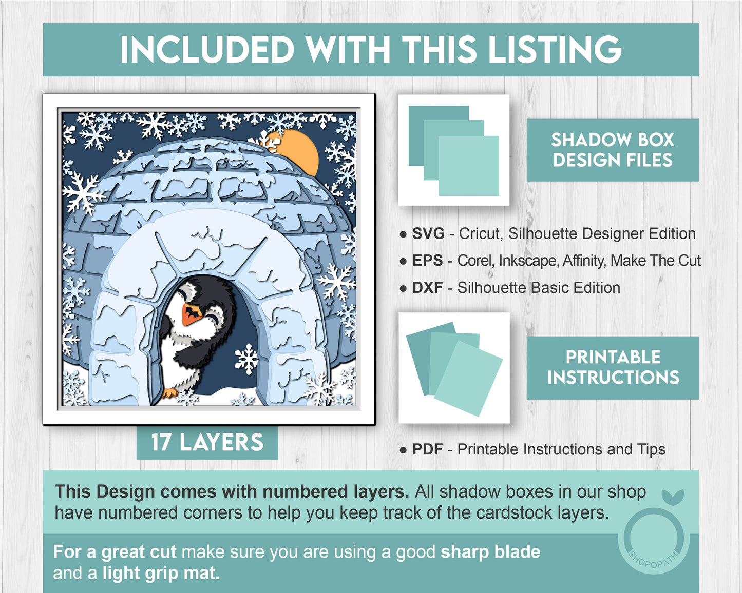 3D SVG Penguin Inside Ice House Shadow Box, 3D SVG Winter, 3D Svg Penguin, Snowflakes 3d SVG, Christmas 3d svg, Ice 3d svg Cricut Silhouette