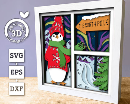 3D SVG Winter Shadow Box, Layered Winter Svg, Penguin Shadow Box, North Pole 3D Svg, Northern Lights Snow Woods 3d Svg, Cricut Silhouette