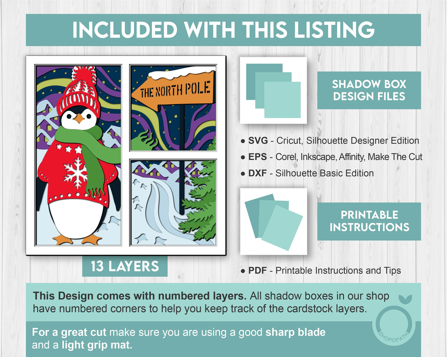 3D SVG Winter Shadow Box, Layered Winter Svg, Penguin Shadow Box, North Pole 3D Svg, Northern Lights Snow Woods 3d Svg, Cricut Silhouette