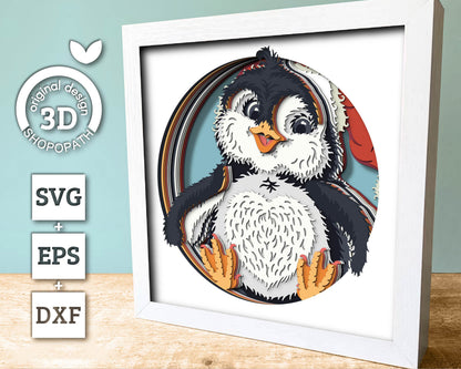 3D SVG Penguin With Santa Hat Shadow Box, 3D SVG Winter, 3D Svg Penguin, North Pole 3d SVG, Christmas 3d svg, Santa 3d svg Cricut Silhouette