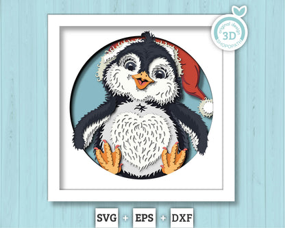 3D SVG Penguin With Santa Hat Shadow Box, 3D SVG Winter, 3D Svg Penguin, North Pole 3d SVG, Christmas 3d svg, Santa 3d svg Cricut Silhouette