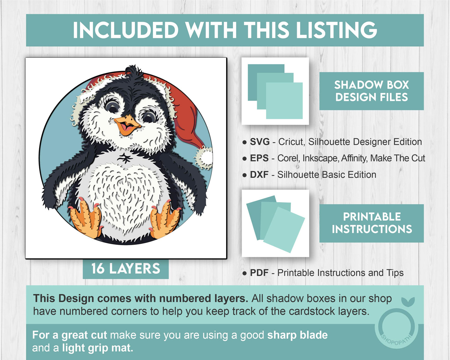 3D SVG Penguin With Santa Hat Shadow Box, 3D SVG Winter, 3D Svg Penguin, North Pole 3d SVG, Christmas 3d svg, Santa 3d svg Cricut Silhouette