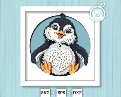 3D SVG Penguin With Santa Hat Shadow Box, 3D SVG Winter, 3D Svg Penguin, North Pole 3d SVG, Christmas 3d svg, Santa 3d svg Cricut Silhouette