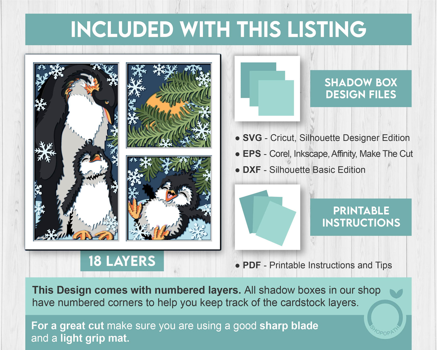 3D SVG Penguin Family Shadow Box, 3D SVG Winter, 3D Svg Mother Penguin, Baby Penguin 3D SVG Christmas 3d svg Winter 3d svg Cricut Silhouette