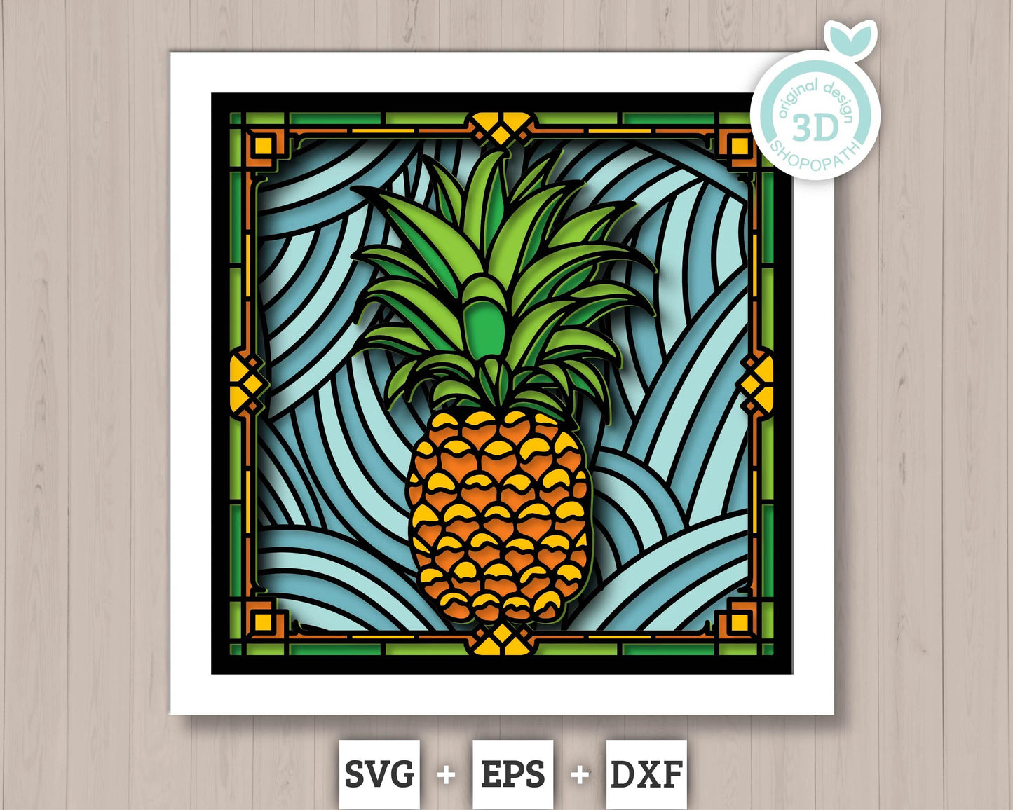 3D SVG Stained Glass Pineapple Shadow Box, 3D Tropical SVG, Stained Glass Papercut 3d Svg Home Decor SVG, Shadow Box svg Cricut Silhouette