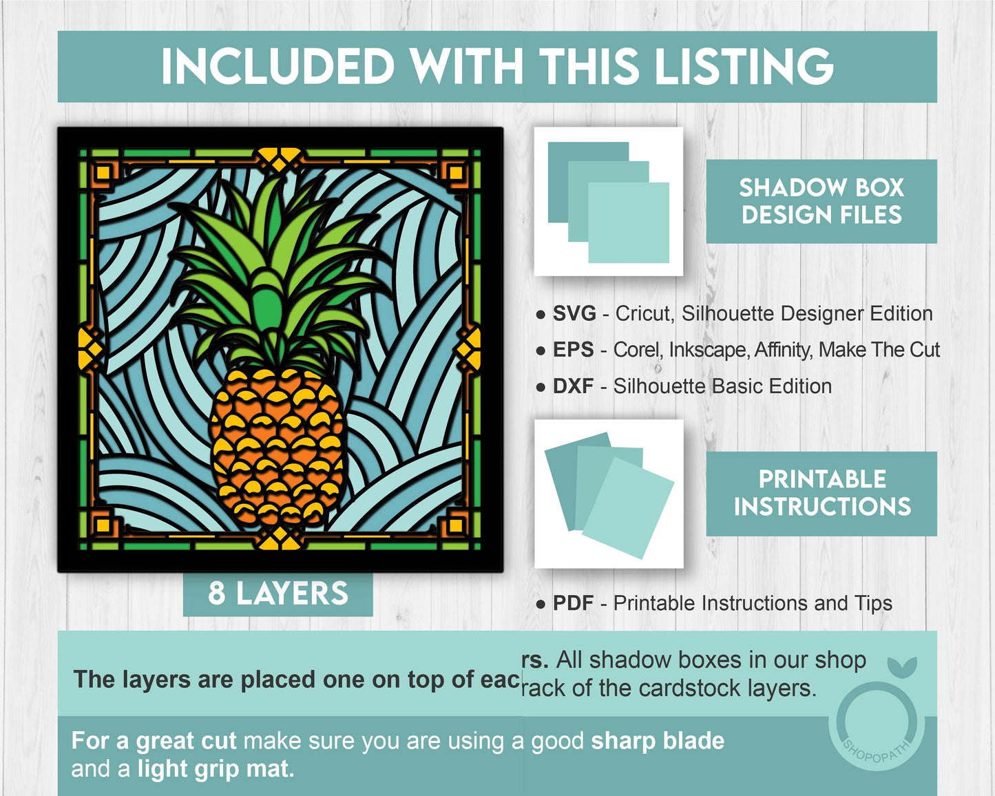 3D SVG Stained Glass Pineapple Shadow Box, 3D Tropical SVG, Stained Glass Papercut 3d Svg Home Decor SVG, Shadow Box svg Cricut Silhouette