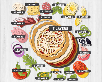 Pizza with Toppings - 3D Element Layered SVG DXF EPS for Laser Cut, Glowforge, Cricut (Cutting Files)