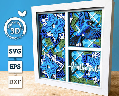 3D SVG Bluejay Bird Shadow Box, Christmas Shadow Box, Layered Poinsettia Svg, Santa Claus Shadow Box, Winter 3d Svg, Cricut Silhouette