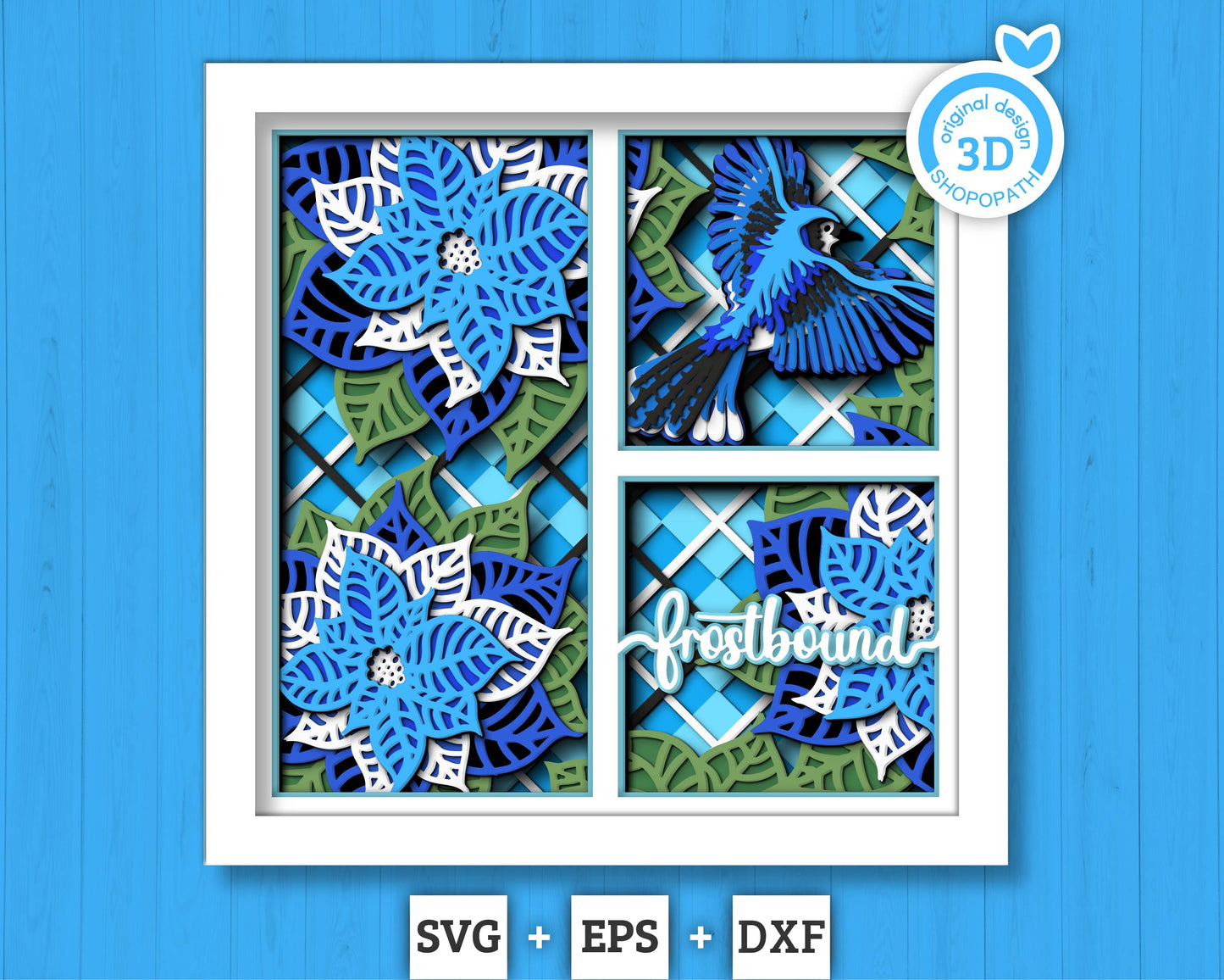 3D SVG Bluejay Bird Shadow Box, Christmas Shadow Box, Layered Poinsettia Svg, Santa Claus Shadow Box, Winter 3d Svg, Cricut Silhouette