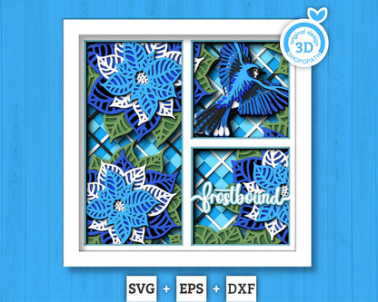 3D SVG Bluejay Bird Shadow Box, Christmas Shadow Box, Layered Poinsettia Svg, Santa Claus Shadow Box, Winter 3d Svg, Cricut Silhouette