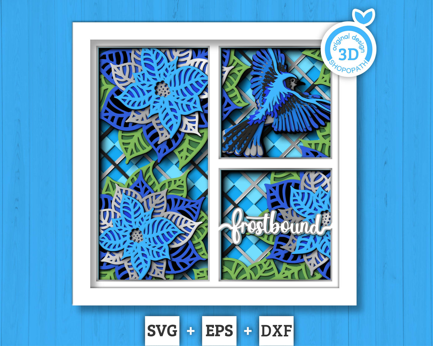 3D SVG Bluejay Bird Shadow Box, Christmas Shadow Box, Layered Poinsettia Svg, Santa Claus Shadow Box, Winter 3d Svg, Cricut Silhouette