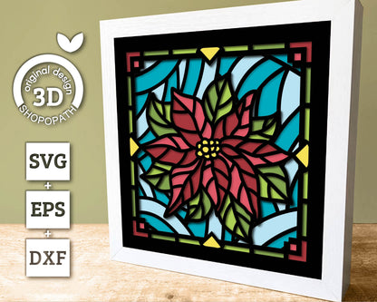 3D SVG Poinsettia Mini Stained Glass Shadow Box, Poinsettia 3d svg, 3D Flowers svg, 3D SVG Stained Glass, Shadow Box svg, Cricut Silhouette