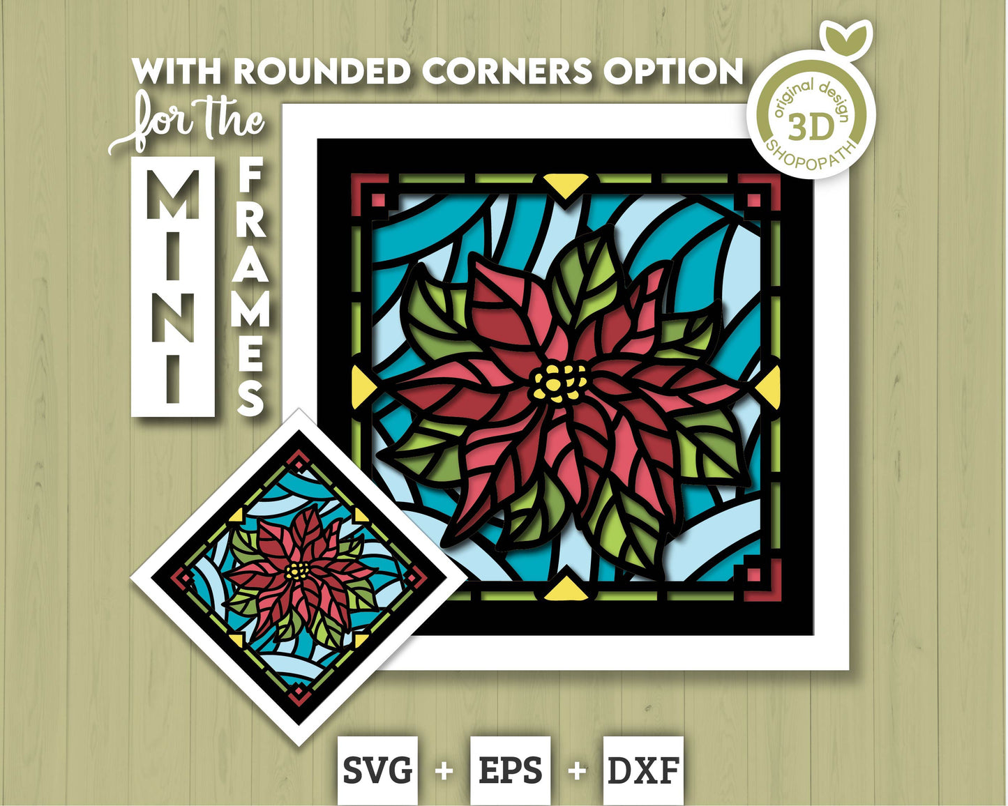 3D SVG Poinsettia Mini Stained Glass Shadow Box, Poinsettia 3d svg, 3D Flowers svg, 3D SVG Stained Glass, Shadow Box svg, Cricut Silhouette
