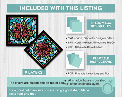3D SVG Poinsettia Mini Stained Glass Shadow Box, Poinsettia 3d svg, 3D Flowers svg, 3D SVG Stained Glass, Shadow Box svg, Cricut Silhouette